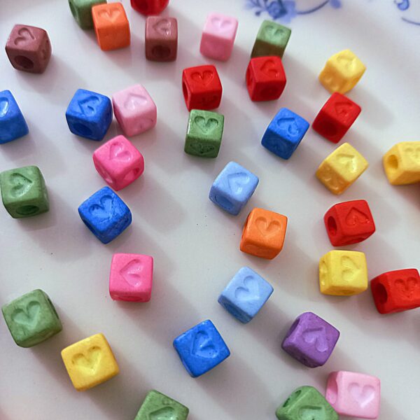 Colorful Heart embossed Square Beads