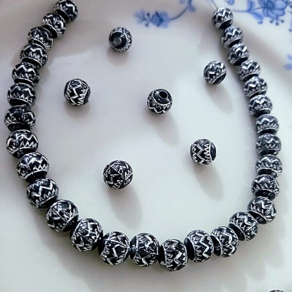 Black With Silver Line work Beads