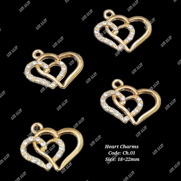 Shiny Rhinestones Inlaid Hollow Double Heart Charms